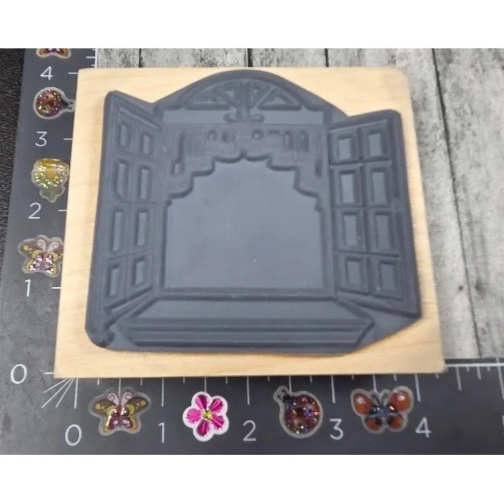 Art Impressions Open Window Curtains Shutters Rubber Stamp Wood #D15